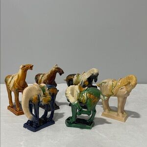Vintage Chinese Tang Dynasty Majolica Sancai Drip Glaze War Horses set of 6